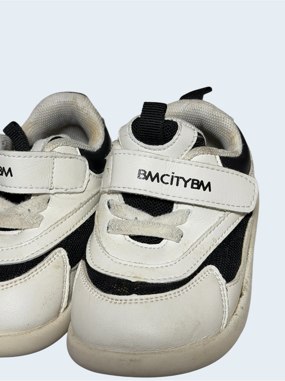 BM City Kids White & Black Velcro Sneakers Size 2